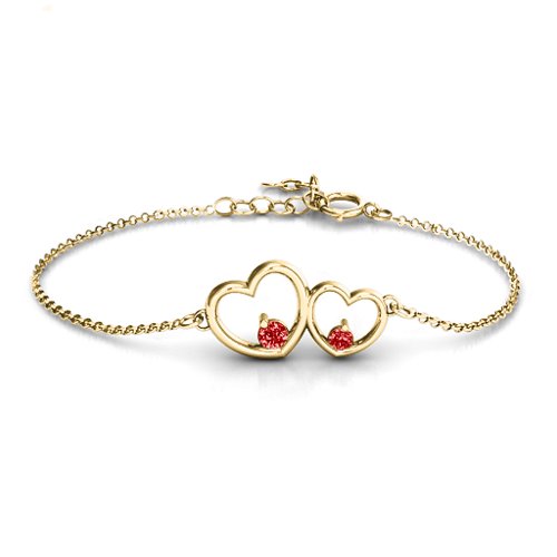 Double Heart With Two Stones Bracelet – 18K Gold Plated Silver with Garnet