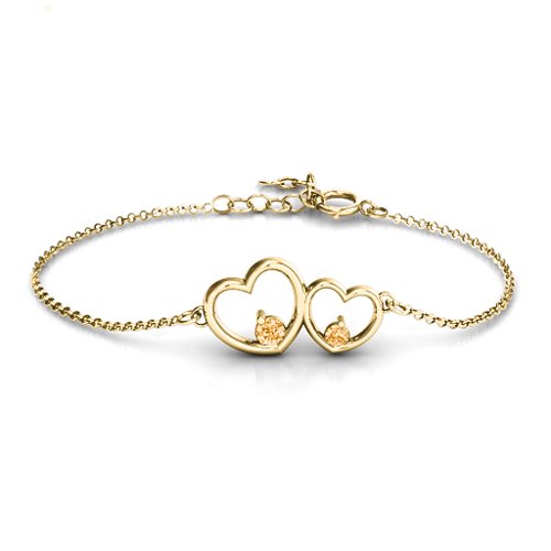 Double Heart With Two Stones Bracelet – 18K Gold Plated Silver with Citrine