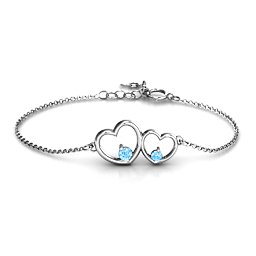Double Heart With Two Stones Bracelet in 925 Sterling Silver with Blue Topaz