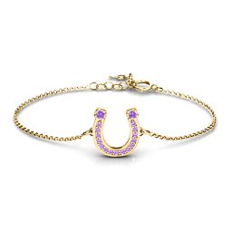 Horseshoe Bracelet with Two Stones and Accents in 18K Gold Plated Silver with Amethyst and Amethyst Premium Zirconia