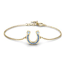 Horseshoe Bracelet with Two Stones and Accents in 18K Gold Plated Silver with Aquamarine and Fancy Blue Premium Zirconia