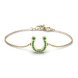 Horseshoe Bracelet with Two Stones and Accents in 18K Gold Plated Silver with Emerald and Green Premium Zirconia