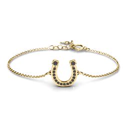 Horseshoe Bracelet with Two Stones and Accents in 18K Gold Plated Silver with Alexandrite and Black Premium Zirconia