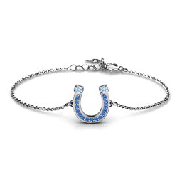 Horseshoe Bracelet with Two Stones and Accents in 925 Sterling Silver with Aquamarine and Fancy Blue Premium Zirconia