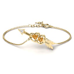 Double Heart with Arrow and Two Heart Stones Promise Bracelet in 18K Gold Plated Silver with Citrine and White Premium Zirconia