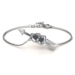 Double Heart with Arrow and Two Heart Stones Promise Bracelet in 925 Sterling Silver with Alexandrite and White Premium Zirconia
