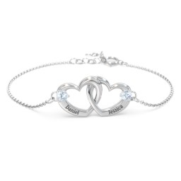 Interlocking Heart Promise Bracelet with Two Stones in 925 Sterling Silver