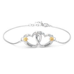 Interlocking Heart Promise Bracelet with Two Stones in 925 Sterling Silver