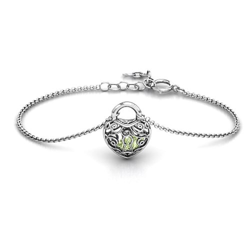 True Love's Lock Caged Bracelet – Sterling Silver with Peridot