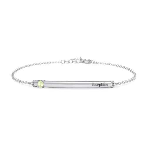 Engraveable Bar Bracelet with 1-5 Stones – Sterling Silver with Peridot