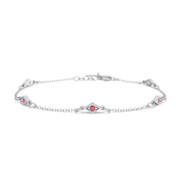 Diamond Shape Charm Bracelet with Gemstones in 925 Sterling Silver