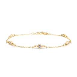 Diamond Shape Charm Bracelet with Gemstones in 18K Gold Plated Silver with Alexandrite