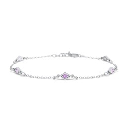 Diamond Shape Charm Bracelet with Gemstones in 925 Sterling Silver with Amethyst