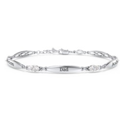 Engravable Family Bracelet with Marquise Birthstones (1-5 Stones) in 925 Sterling Silver
