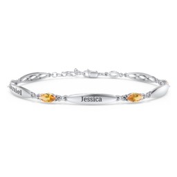 Engravable Family Bracelet with Marquise Birthstones (1-5 Stones) in 925 Sterling Silver with Citrine and Peridot