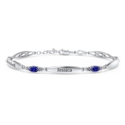 Engravable Family Bracelet with Marquise Birthstones (1-5 Stones) in 925 Sterling Silver with Blue Sapphire, Peridot, and Citrine