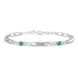 Engravable Classic Family Bracelet with Round Birthstones (1-5 Stones) in 925 Sterling Silver with Emerald, Peridot, and Blue Topaz