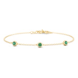 Bezel-Set Round Stone Station Bracelet in 18K Gold Plated Silver with Emerald