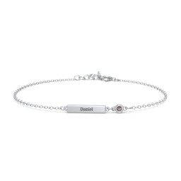Engravable Bar Bracelet with Bezel Set Stone in 925 Sterling Silver