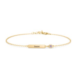 Engravable Bar Bracelet with Bezel Set Stone in 18K Gold Plated Silver with Alexandrite