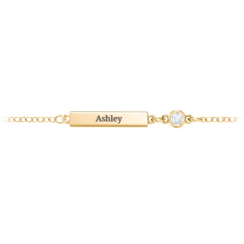 Engravable Bar Bracelet with Bezel Set Stone – 18K Gold Plated Silver with Aquamarine