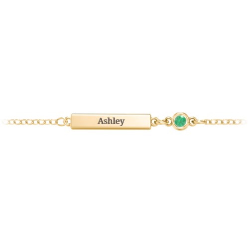 Engravable Bar Bracelet with Bezel Set Stone – 18K Gold Plated Silver with Emerald