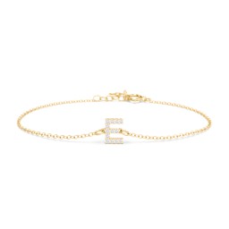 Pavé Initial Bracelet - E in 18K Gold Plated Silver with White Premium Zirconia