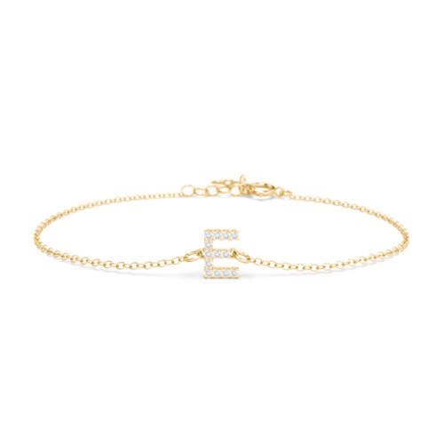 Pavé Initial Bracelet - E – 18K Gold Plated Silver with White Premium Zirconia