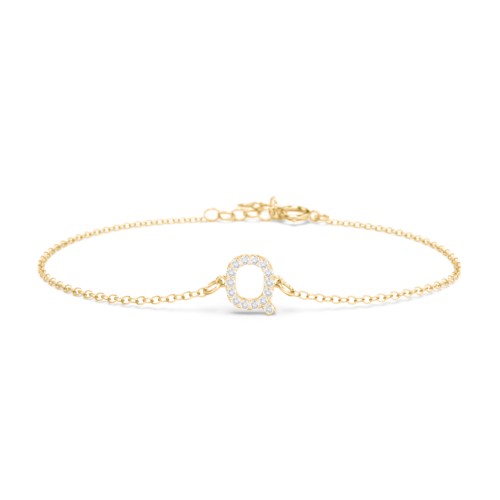 Pavé Initial Bracelet - Q – 18K Gold Plated Silver with White Premium Zirconia