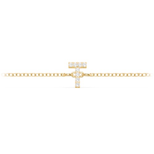 Pavé Initial Bracelet - T – 18K Gold Plated Silver with White Premium Zirconia