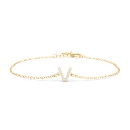 Pavé Initial Bracelet - V in 18K Gold Plated Silver with White Premium Zirconia