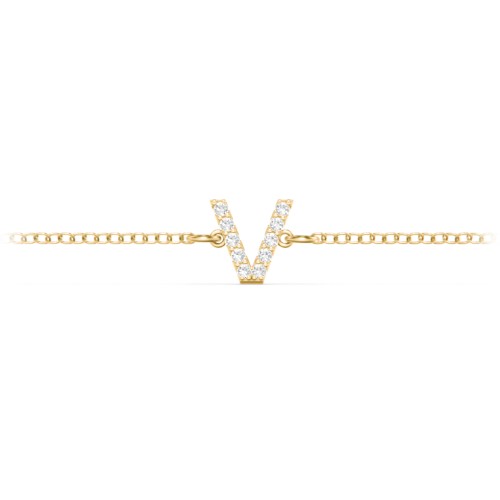 Pavé Initial Bracelet - V – 18K Gold Plated Silver with White Premium Zirconia