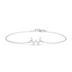 Pavé Initial Bracelet - W – 18K Gold Plated Silver with White Premium Zirconia