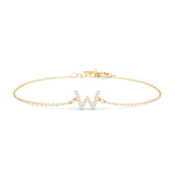 Pavé Initial Bracelet - W in 18K Gold Plated Silver with White Premium Zirconia