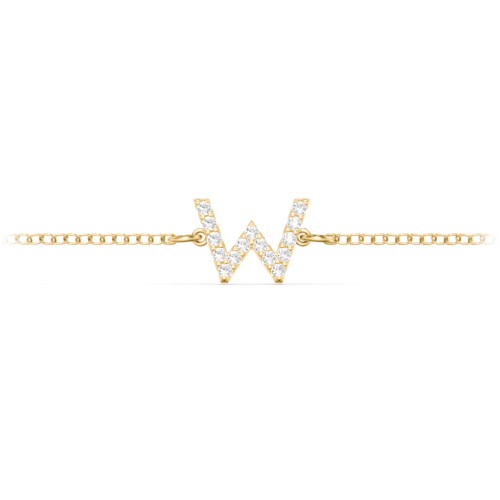 Pavé Initial Bracelet - W – 18K Gold Plated Silver with White Premium Zirconia