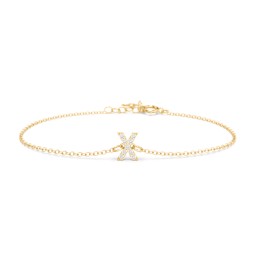 Pavé Initial Bracelet - X in 18K Gold Plated Silver with White Premium Zirconia