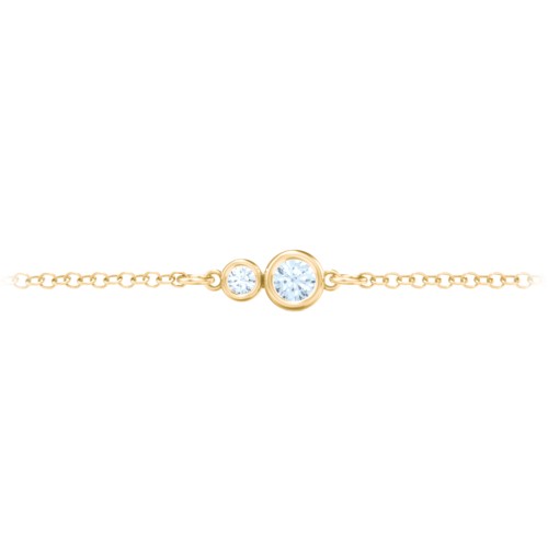 Generations 2-Stone Bezel Set Mother's Bracelet – 18K Gold Plated Silver with Aquamarine