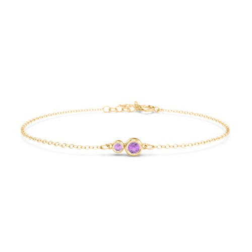 Generations 2-Stone Bezel Set Mother's Bracelet – 18K Gold Plated Silver with Amethyst