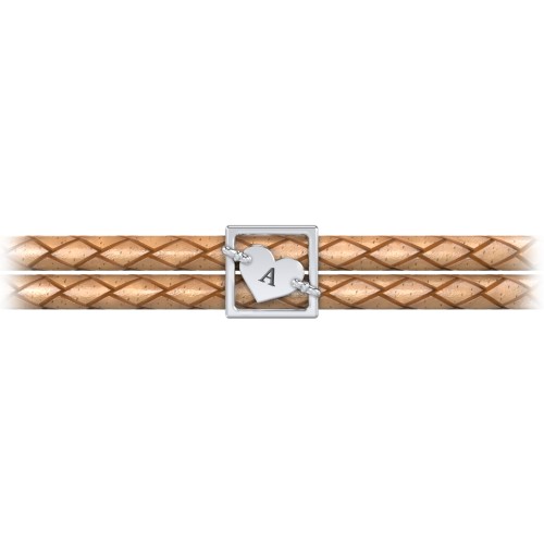 Engravable Sterling Silver Framed Heart Leather Bracelet