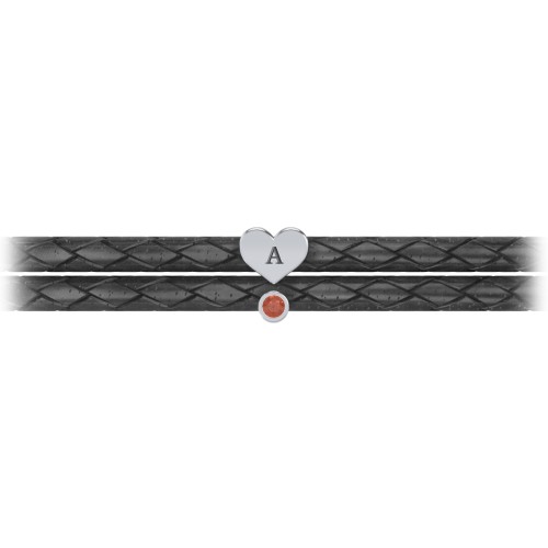 Engravable Sterling Silver Heart & Gemstone Leather Bracelet – Sterling Silver with Garnet