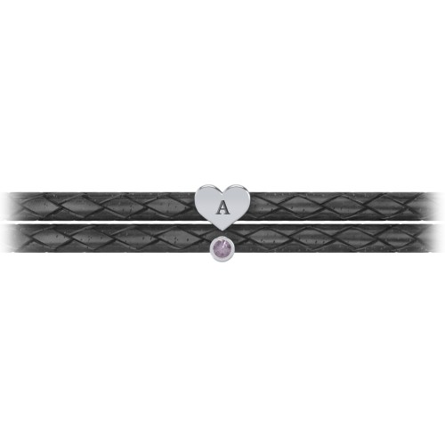 Engravable Sterling Silver Heart & Gemstone Leather Bracelet – Sterling Silver with Alexandrite
