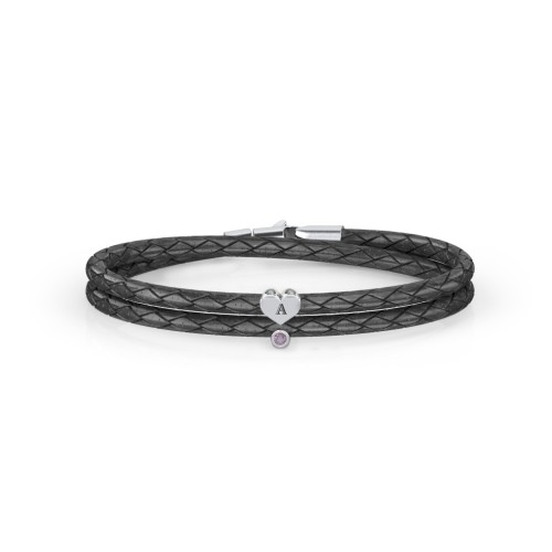 Engravable Sterling Silver Heart & Gemstone Leather Bracelet – Sterling Silver with Alexandrite