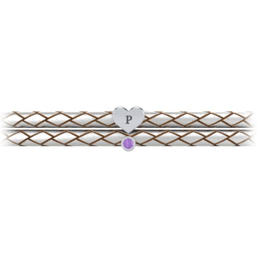 Engravable Sterling Silver Heart & Gemstone Leather Bracelet – Sterling Silver with Amethyst