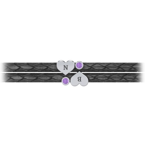 Engravable Sterling Silver Heart & Gemstone Leather Bracelet - 2 – Sterling Silver with Amethyst