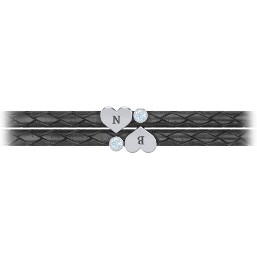 Engravable Sterling Silver Heart & Gemstone Leather Bracelet - 2 – Sterling Silver with Aquamarine