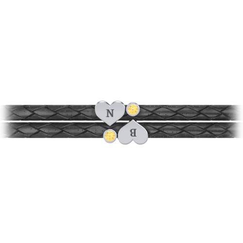 Engravable Sterling Silver Heart & Gemstone Leather Bracelet - 2 – Sterling Silver with Citrine