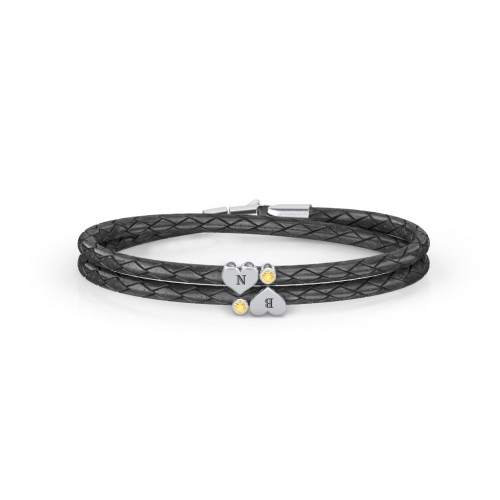 Engravable Sterling Silver Heart & Gemstone Leather Bracelet - 2 – Sterling Silver with Citrine