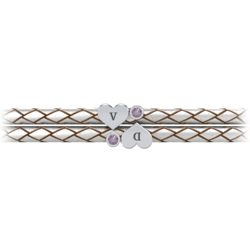 Engravable Sterling Silver Heart & Gemstone Leather Bracelet - 2 – Sterling Silver with Alexandrite