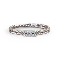 Engravable Sterling Silver Heart & Gemstone Leather Bracelet - 4