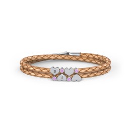 Engravable Sterling Silver Heart & Gemstone Leather Bracelet - 4 in 925 Sterling Silver with Amethyst
